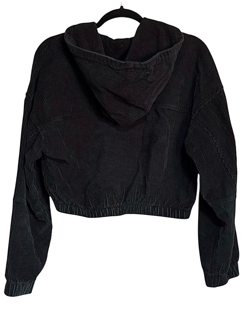 Urban Outfitters Black Corduroy Jacket Cropped Hooded Zip Up BDG Small - Picture 4 of 15